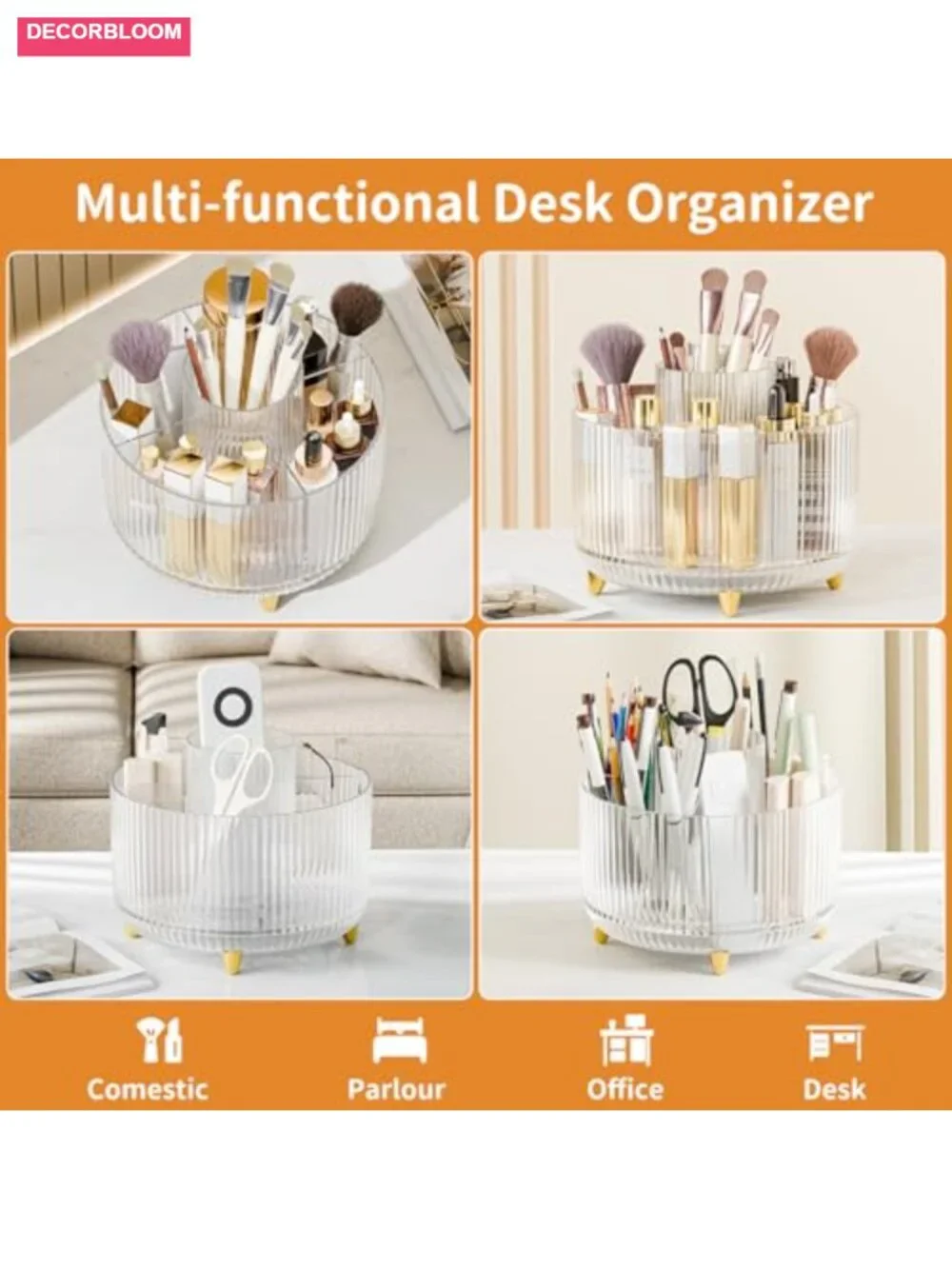 360° Rotate Makeup Brush Holder Organizer, Cosmetic Display Case for Vanity